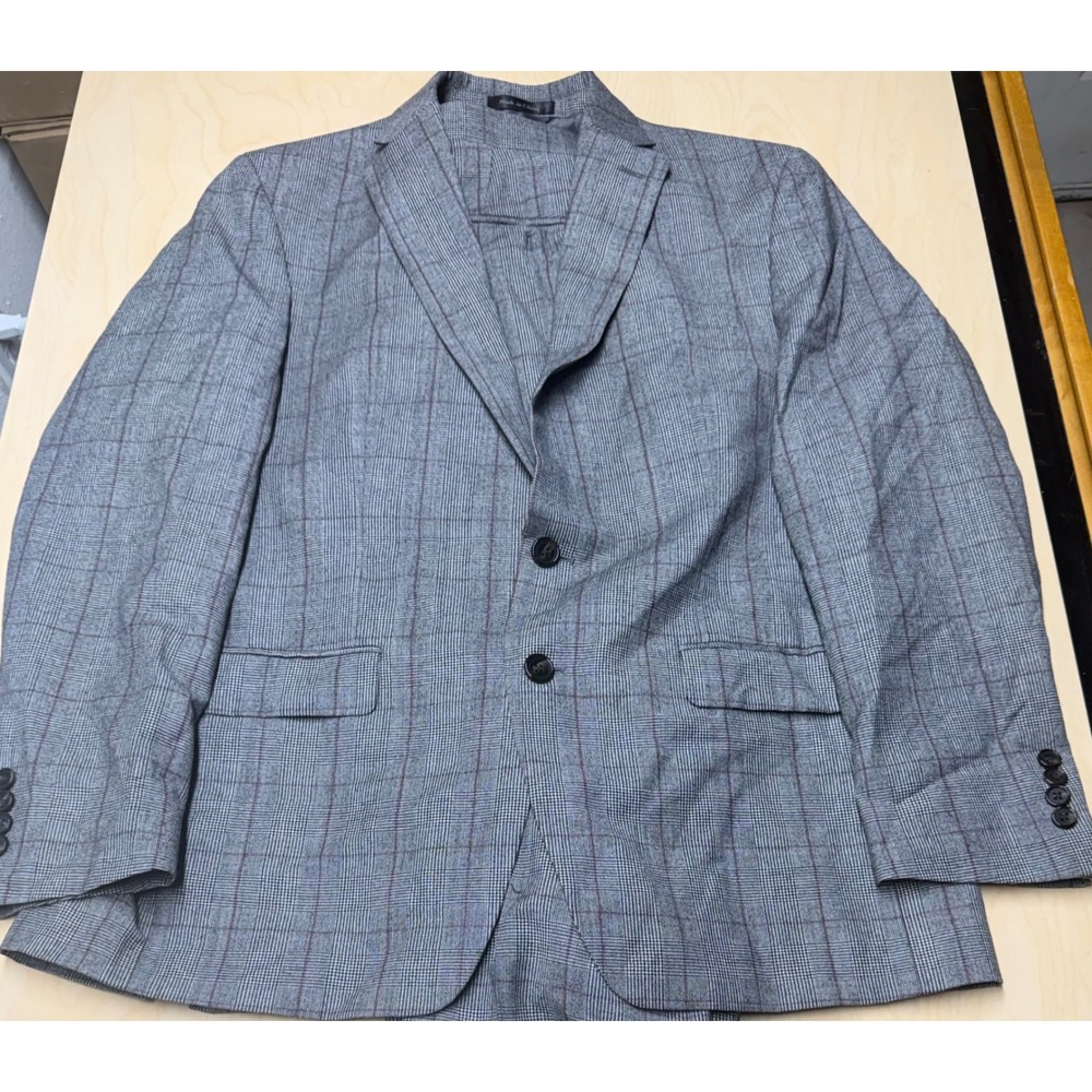 Lauren Ralph Lauren Glen Plaid 2 Piece Suit 100% Wool Mens 40R 34x34 Grey